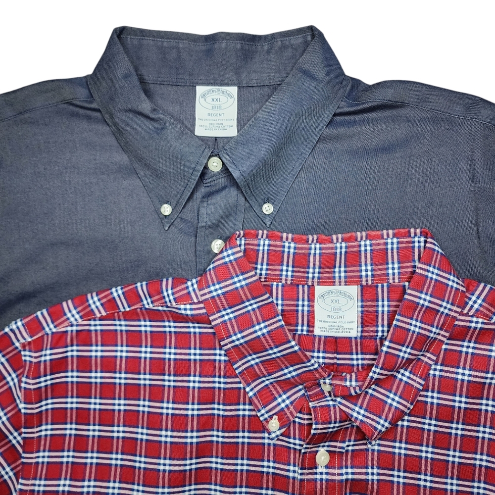 Lot of 2 Brooks Brothers Mens XXL Red White Plaid‎ / Grey Long Sleeve Button Up